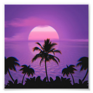 Caraïbisch Sunset Vaporwave Aesthetische Retro 80 Foto Afdruk