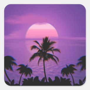 Caraïbisch Sunset Vaporwave Aesthetische Retro 80 Vierkante Sticker