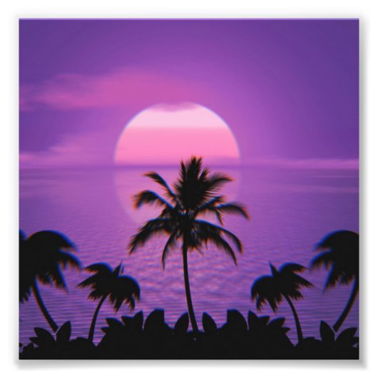 Caraïbisch Sunset Vaporwave Aesthetische Retro 80s Foto Afdruk (Voorkant)