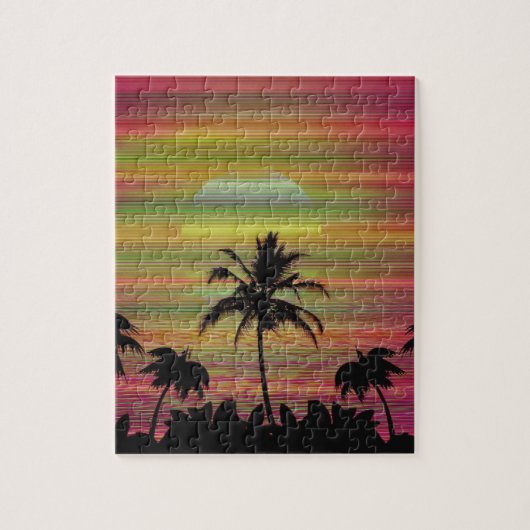 Caraïbisch Sunset Vaporwave Aesthetische Retro 80s Legpuzzel (Verticaal)