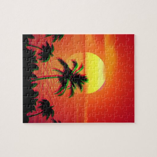Caraïbisch Sunset Vaporwave Aesthetische Retro 80s Legpuzzel (Horizontaal)