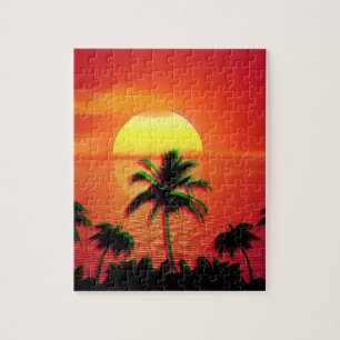 Caraïbisch Sunset Vaporwave Aesthetische Retro 80s Legpuzzel