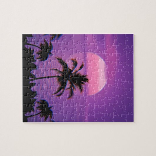 Caraïbisch Sunset Vaporwave Aesthetische Retro 80s Legpuzzel (Horizontaal)