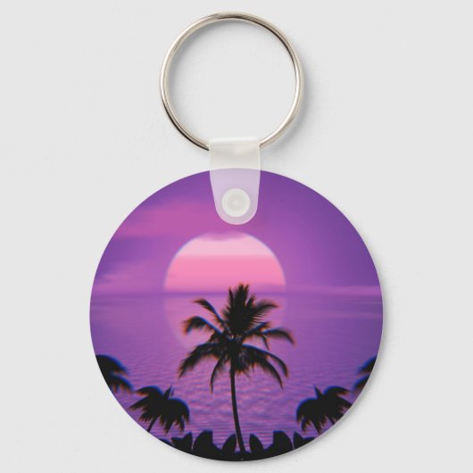 Caraïbisch Sunset Vaporwave Aesthetische Retro 80s Sleutelhanger (Voorkant)