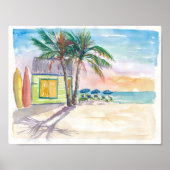 Caraïbisch Surf: Beach Bar en Sunset Poster (Voorkant)