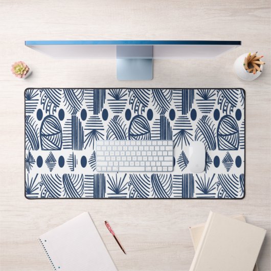 Caraïbisch Tribal Mudcloth: Navy Blue, Wit Bureaumat (Kantoor 1)