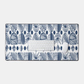 Caraïbisch Tribal Mudcloth: Navy Blue, Wit Bureaumat (Keyboard & Muis)