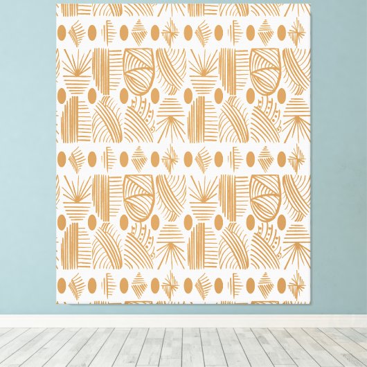 Caraïbisch Tribal Mudcloth: Wit, Goud Canvas Afdruk (Insitu (Houten vloer))