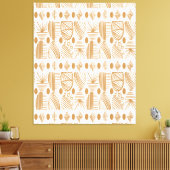 Caraïbisch Tribal Mudcloth: Wit, Goud Canvas Afdruk (Insitu (Woonkamer))