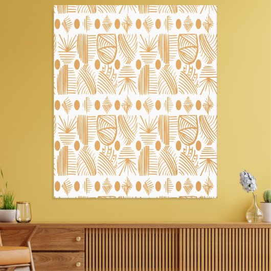 Caraïbisch Tribal Mudcloth: Wit, Goud Canvas Afdruk (Insitu (Woonkamer))