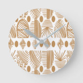 Caraïbisch Tribal Mudcloth: Wit, Goud Ronde Klok (Voorkant)