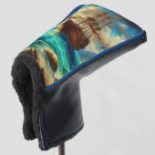 Caraïbisch/tropisch strandschip kunst golfheadcover (3/4 voorkant)
