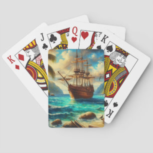 Caraïbisch/tropisch strandschip kunst pokerkaarten