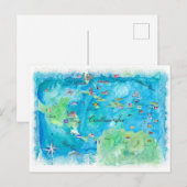 Caraïbisch Zee Vintage Travel Map Briefkaart (Voorkant / Achterkant)