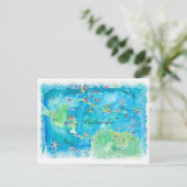 Caraïbisch Zee Vintage Travel Map Briefkaart (Staand voorkant)