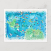 Caraïbisch Zee Vintage Travel Map Briefkaart (Voorkant)