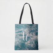 Caraïbisch Zeegezicht Wit Blauw Wave Crests Monogr Tote Bag (Voorkant)