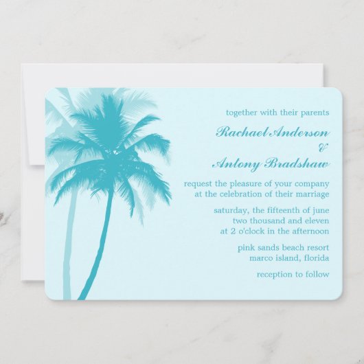 Caraïbische blauwe palmbomen Tropische bruiloft Kaart (Voorkant)