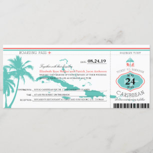 Caraïbische eilanden - Boarding Pass Wedding Kaart
