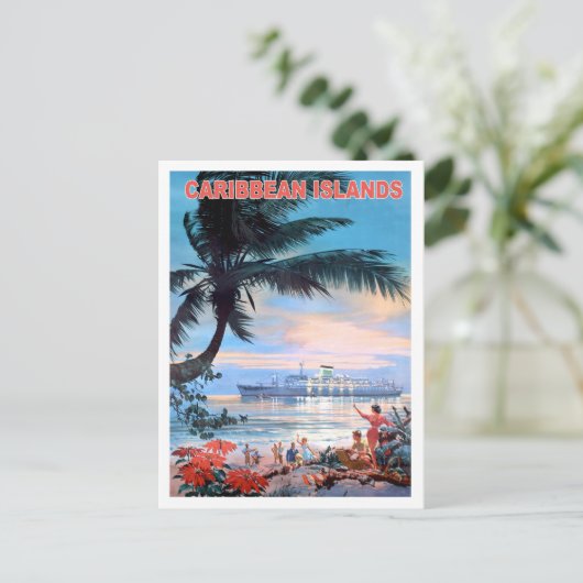 Caraïbische eilanden, cruiseschip, vintage-reis briefkaart (Staand voorkant)