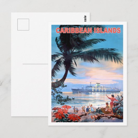 Caraïbische eilanden, cruiseschip, vintage-reis briefkaart (Voorkant / Achterkant)