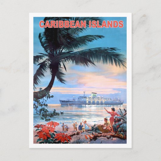 Caraïbische eilanden, cruiseschip, vintage-reis briefkaart (Voorkant)