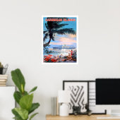 Caraïbische eilanden, cruiseschip, vintage-reis poster (Thuiskantoor)