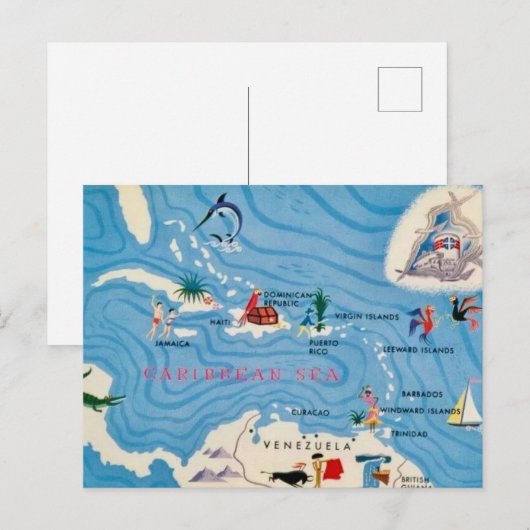 Caraïbische eilanden geïllustreerde kaart (Voorkant / Achterkant)
