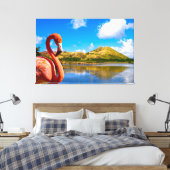 Caraïbische flamingo in St Kitts Triptiek Canvas Afdruk (Insitu (Slaapkamer))