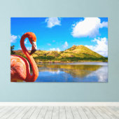 Caraïbische flamingo in St Kitts Triptiek Canvas Afdruk (Insitu (Houten vloer))