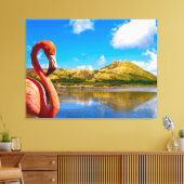 Caraïbische flamingo in St Kitts Triptiek Canvas Afdruk (Insitu (Woonkamer))