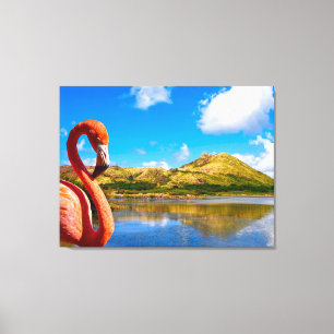 Caraïbische flamingo in St Kitts Triptiek Canvas Afdruk