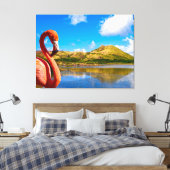 Caraïbische flamingo in St Kitts Triptiek Canvas Afdruk (Insitu (Slaapkamer))