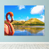 Caraïbische flamingo in St Kitts Triptiek Canvas Afdruk (Insitu (Houten vloer))
