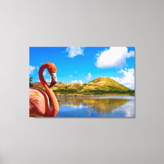 Caraïbische flamingo in St Kitts Triptiek Canvas Afdruk (Voorkant)