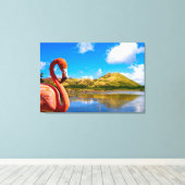 Caraïbische flamingo in St Kitts Triptiek Canvas Afdruk (Insitu (Houten vloer))