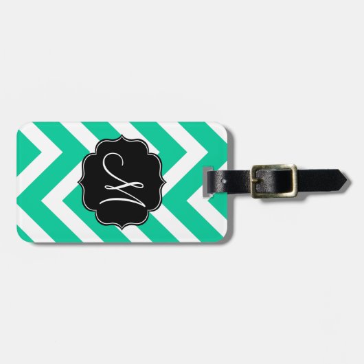 Caraïbische groene en witte Chevron Stripes Bagagelabel (Voorkant horizontaal)