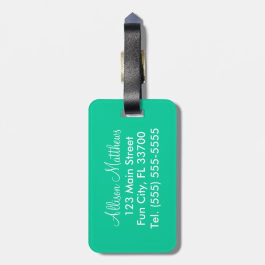 Caraïbische groene en witte Chevron Stripes Bagagelabel (Achterkant verticaal)
