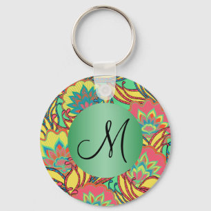 Caraïbische kleuren Boho Floral Monogrammed Sleutelhanger