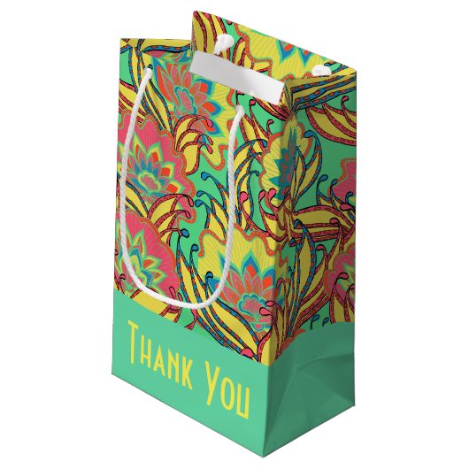 Caraïbische kleuren Boho Floral Pattern Klein Cadeauzakje (Achterkant Gekanteld)