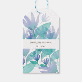 Caraïbische Oceaan Blauw Groene Waterverf Bloemen Cadeaulabel