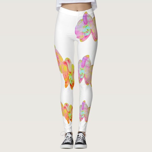 Caraïbische orchideeën, tropische waterverf bloeme leggings (Voorkant)