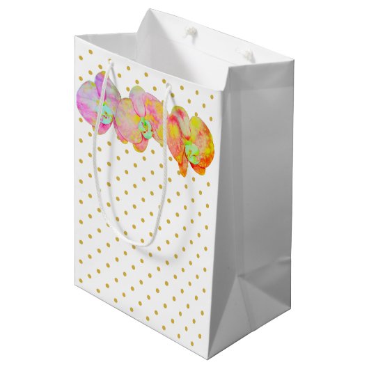 Caraïbische orchideeën, tropische waterverf bloeme medium cadeauzakje (Voorkant Gekanteld)