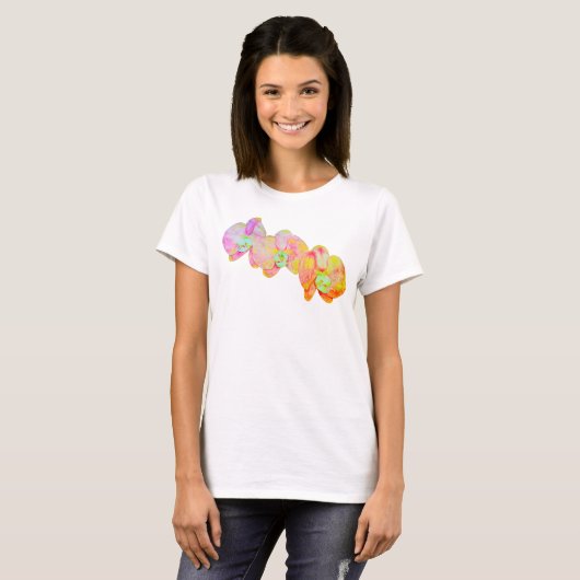 Caraïbische orchideeën, tropische waterverf bloeme t-shirt (Voorkant volledig)