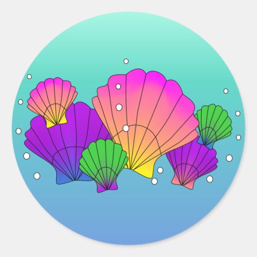 Caraïbische zeeschelpen en bubbels ronde sticker (Voorkant)