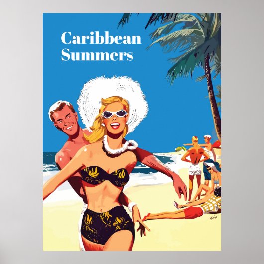 Caraïbische zomer, Funny Vintage Travel Poster (Voorkant)