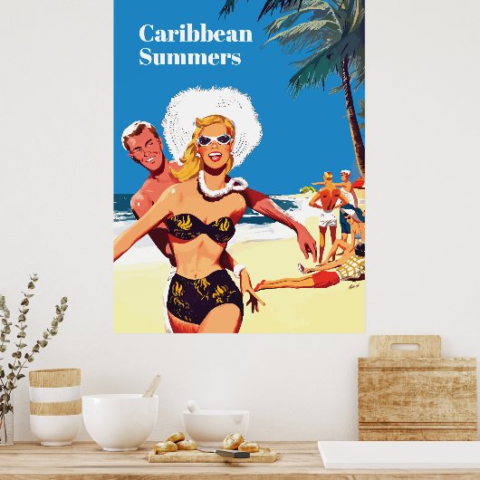 Caraïbische zomer, Funny Vintage Travel Poster (Keuken)