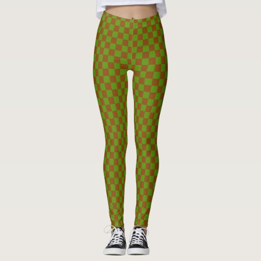 Caramel appel geruit bordpatroon leggings (Voorkant)