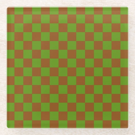 Caramel apple checkered board pattern glazen onderzetter (Voorkant)