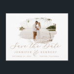 Caramel Beige Romantic geborsteld Lijst sparen de  Briefkaart<br><div class="desc">Karamel Beige & Wit Romantisch geborsteld Lijst met Photo Chic Save the Date Briefkaart. Met luxe marmeren textuur terug, elegante kalligrafie Script lettertype plus slanke lijn serif! Bewerk de jouwe vandaag nog met je naam, datum en foto! ~ Bekijk mijn winkel om de hele trouwsuite voor dit ontwerp te zien!...</div>